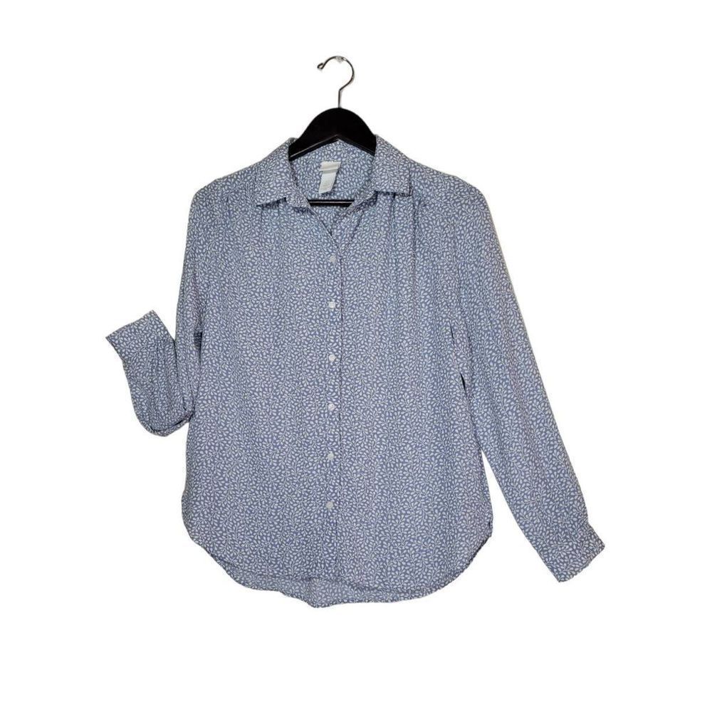 H & M Women's Long Sleeves Button-Up Ditsy Floral Light Shirt Blouse Size 4